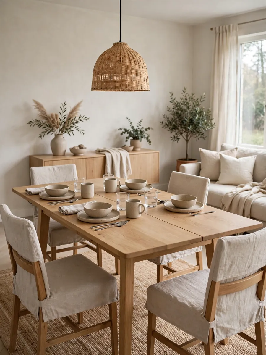 Extended light-oak butterfly-leaf dining table seating four