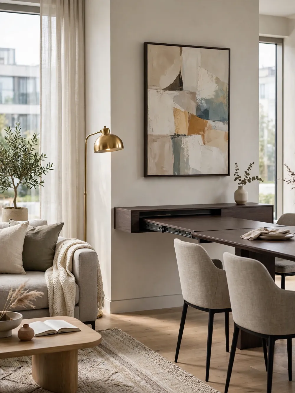Console table half-extended into a long dining table