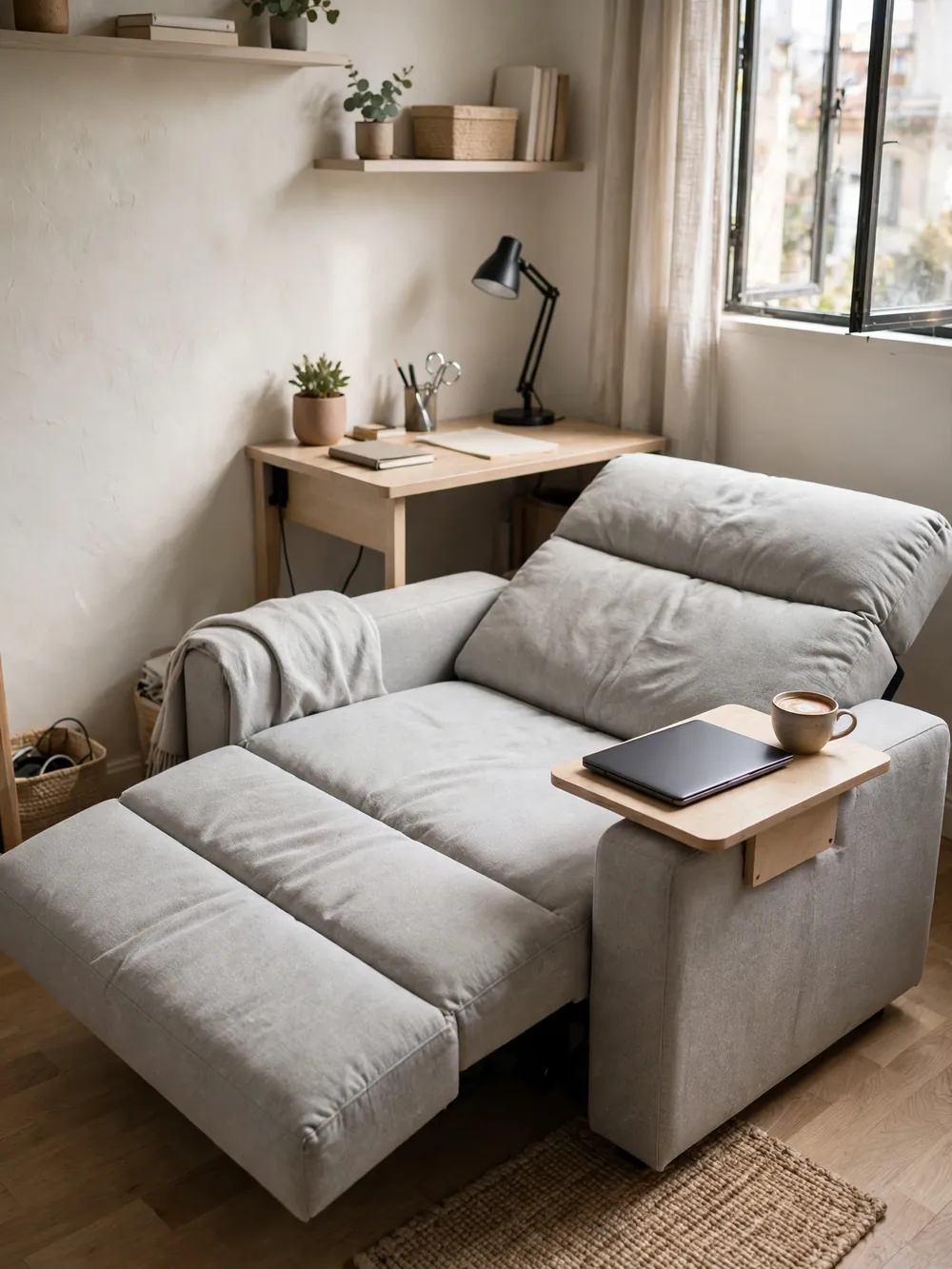 3-in-1 convertible sofa bed with foldable side table and USB port
