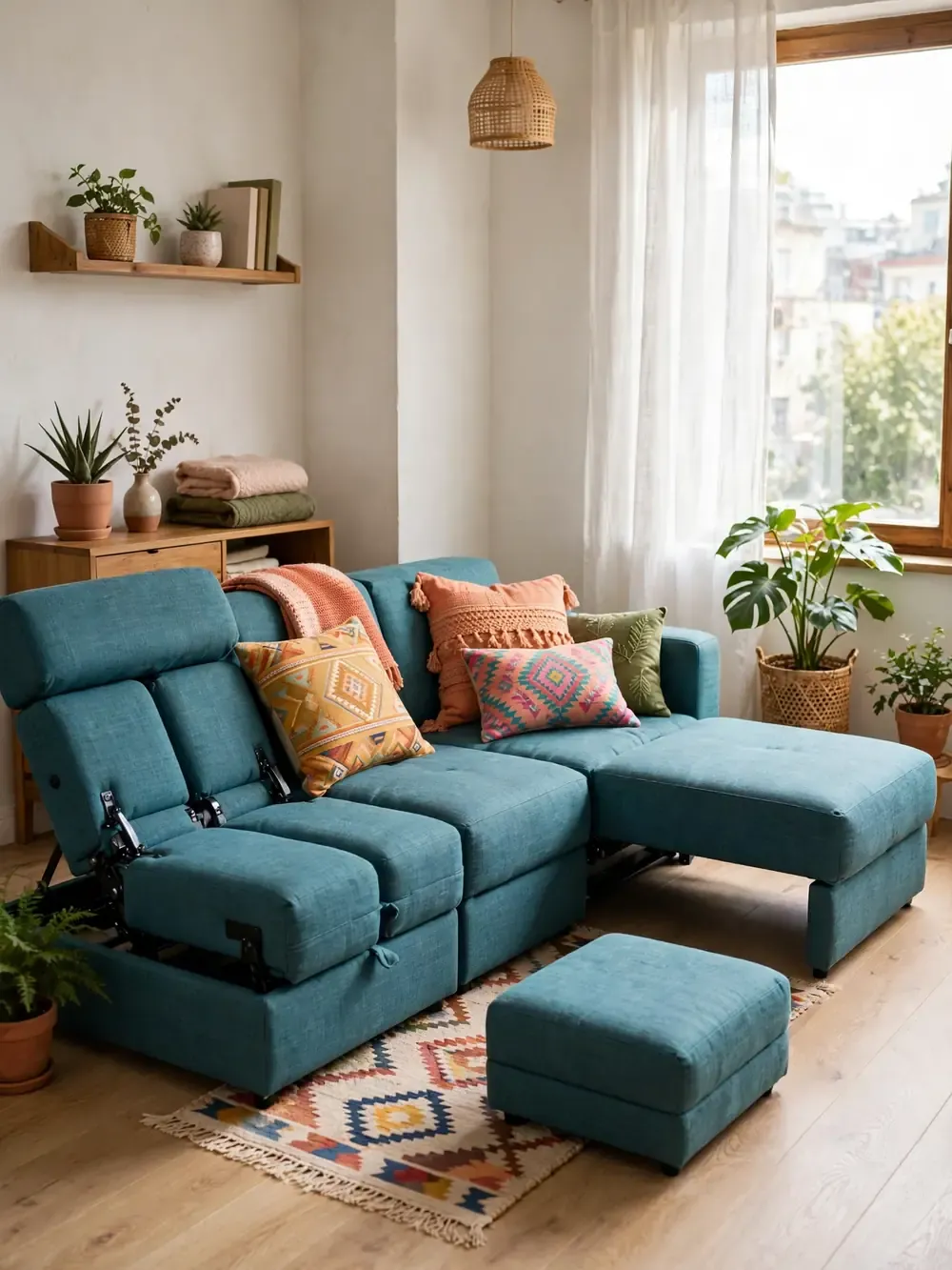 5-in-1 convertible sofa bed shown in chaise position