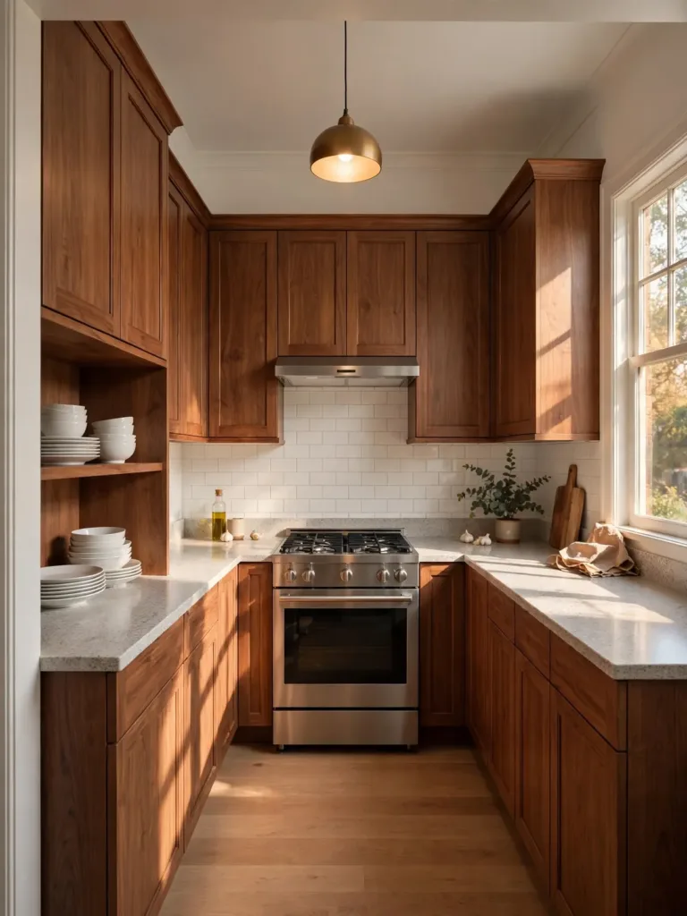U-shaped kitchen layout wrapping cabinets around three walls