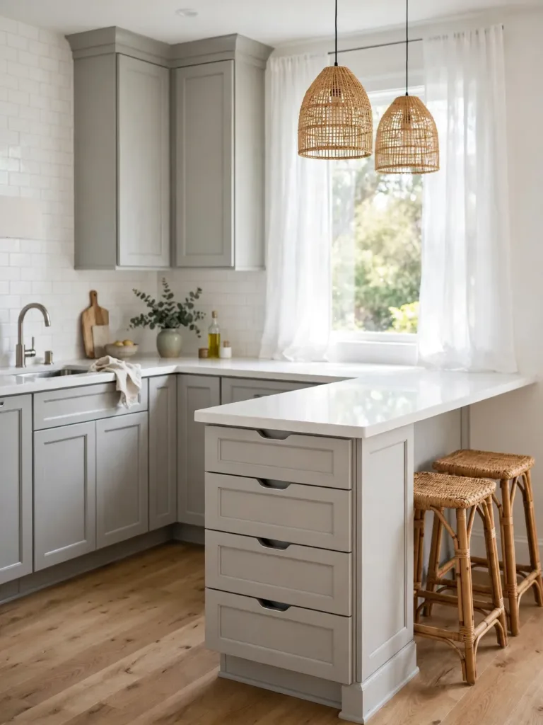 L-shaped kitchen layout with a peninsula breakfast bar
