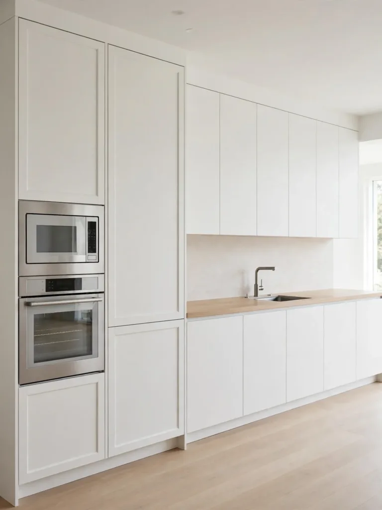 One-wall kitchen layout with a stacked appliance column