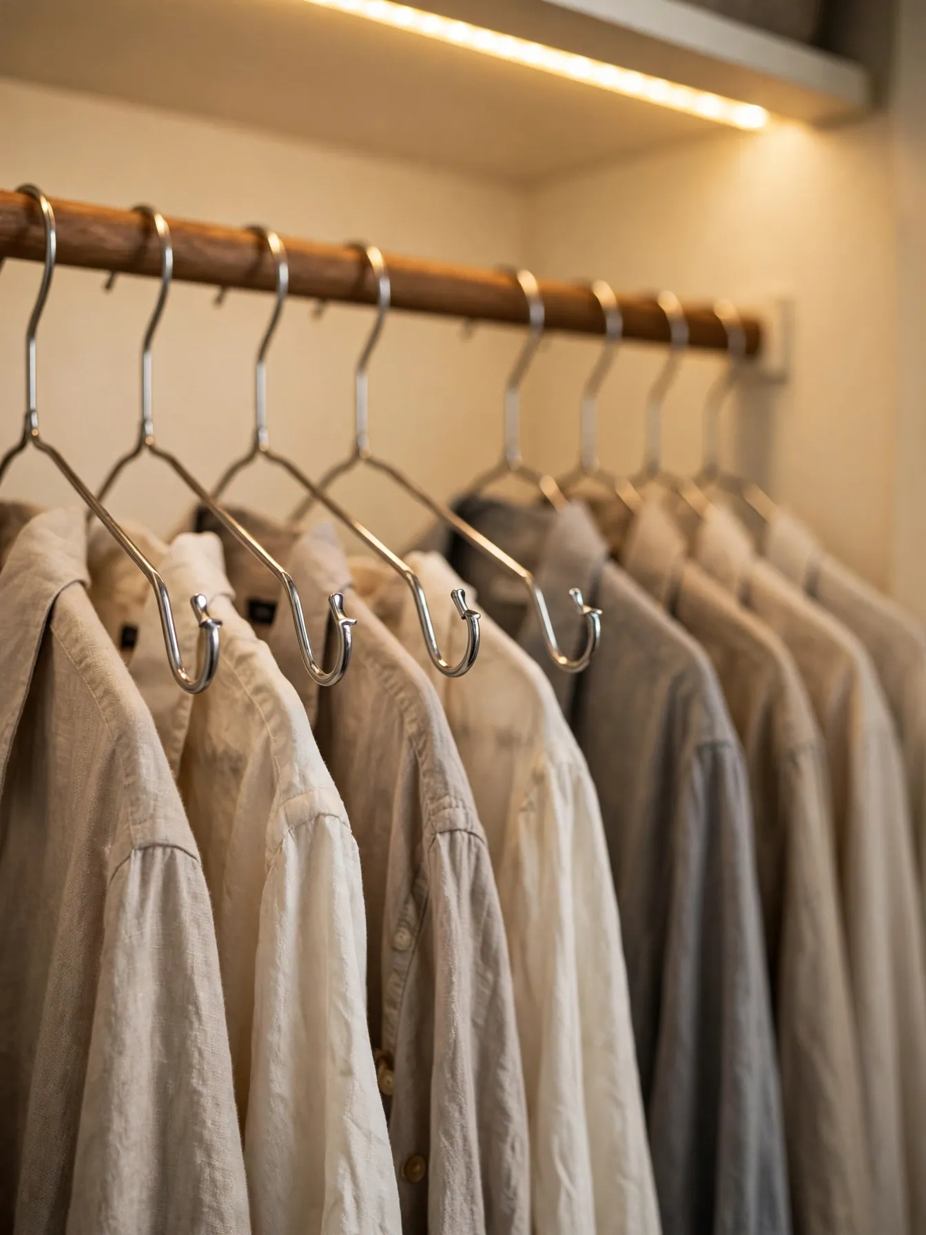 Closet rod with hangers turned backward for the 30-day hanger trick